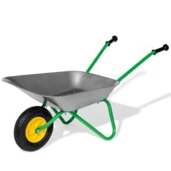 Kid's Wheelbarrow With Front Pneumatic Tyre - Silver/Green