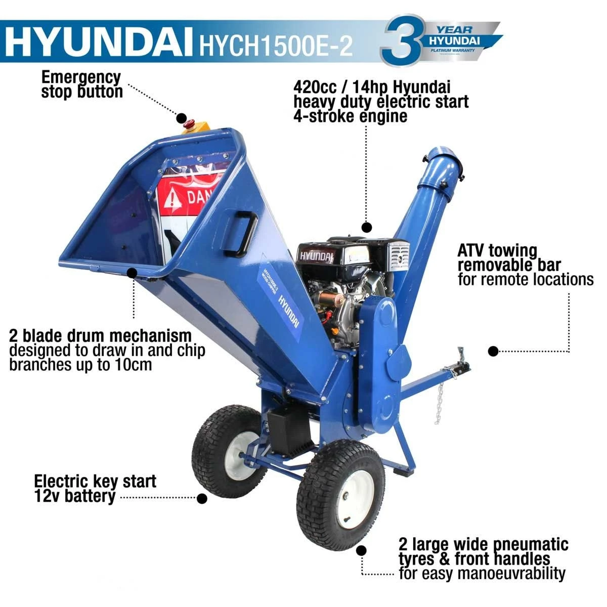 Hyundai HYCH1500E-2 420cc Wood Chipper - Image 5