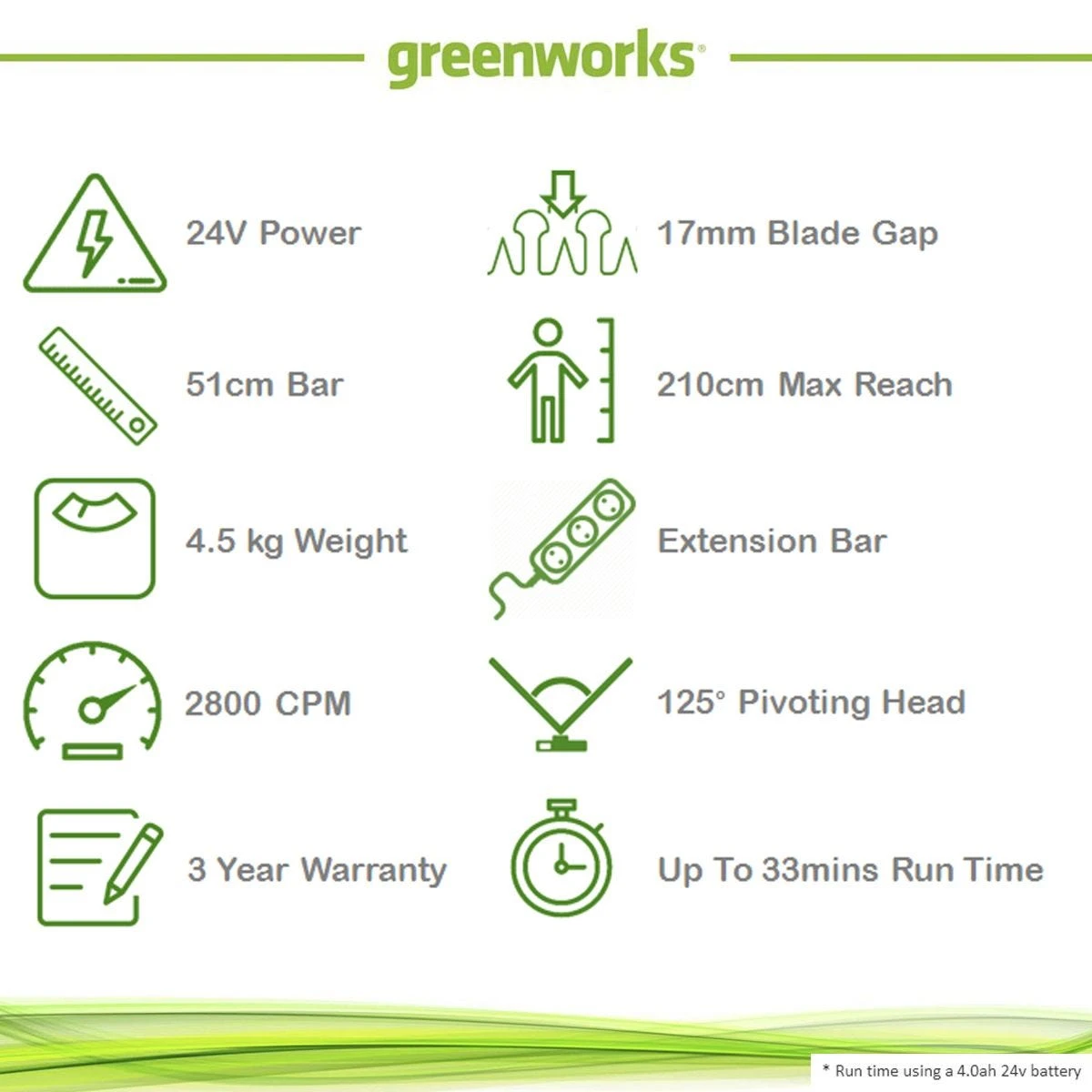 Greenworks 24v Cordless Long Reach Split-shaft Hedge Trimmer With 2Ah Lithium-ion Battery And Charger - Image 2