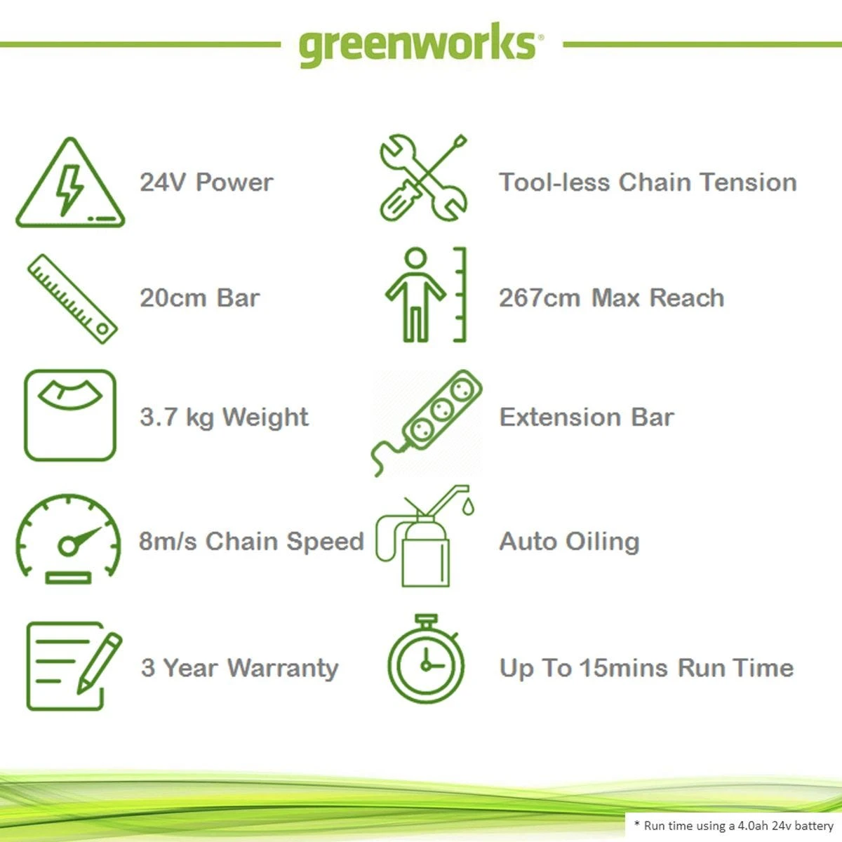 Greenworks 24v Cordless Pole Saw With 2Ah Lithium-ion Battery And Charger - Image 6