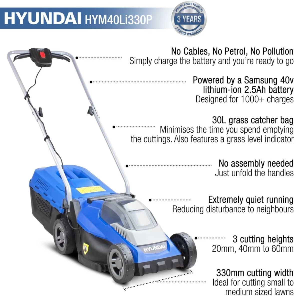 Hyundai HYM40LI330P 40v Rechargreable Lawn Mower - Image 19