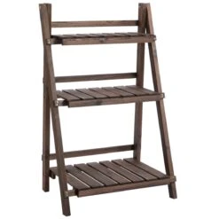 Outsunny Wooden Three Tier Plant Shelf Unit