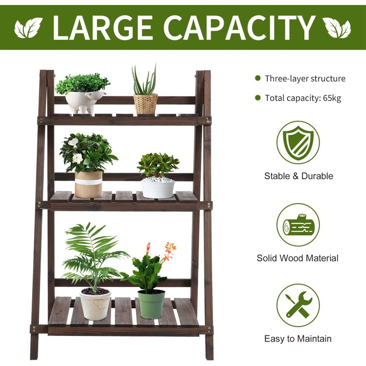 Outsunny Wooden Three Tier Plant Shelf Unit - Image 4