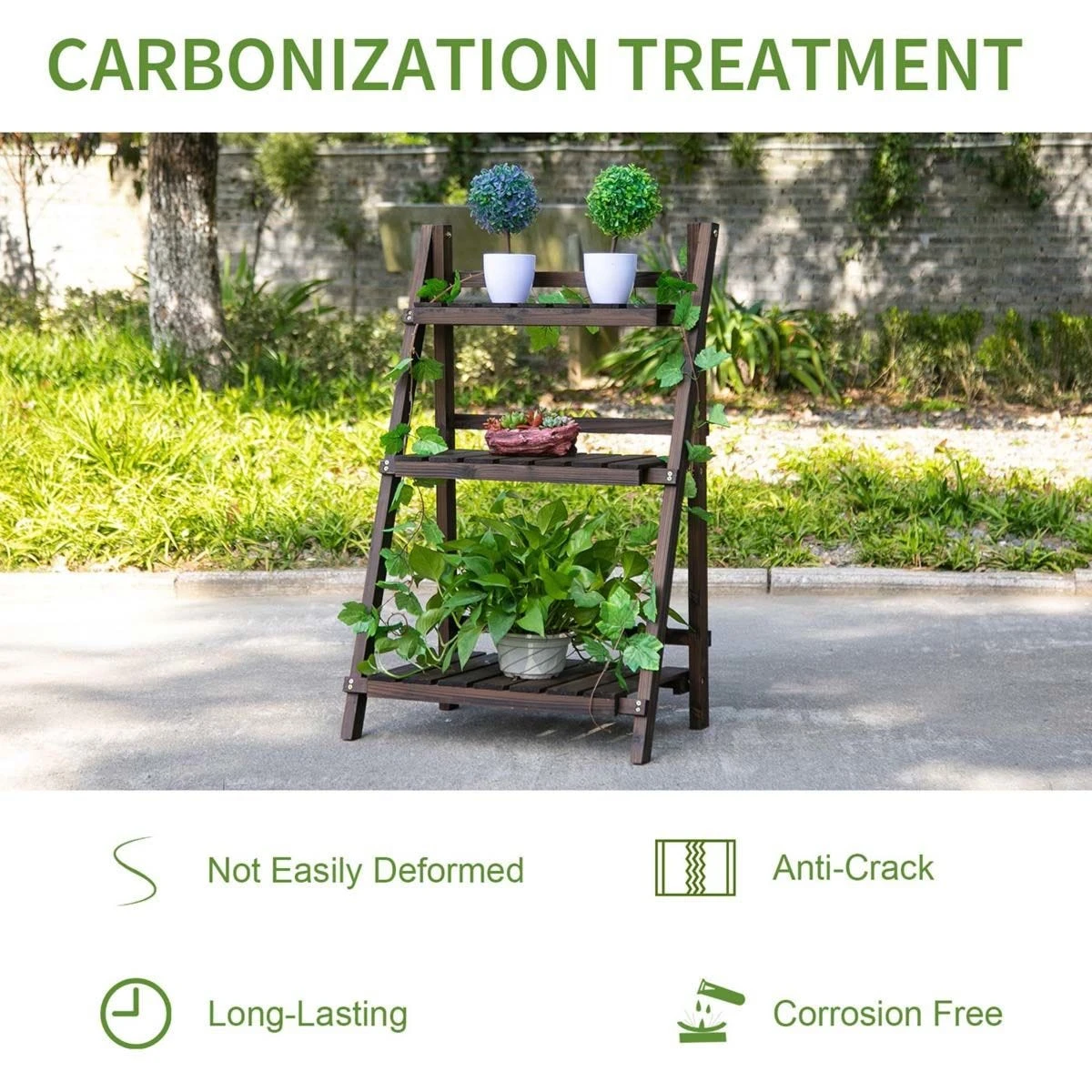 Outsunny Wooden Three Tier Plant Shelf Unit - Image 5