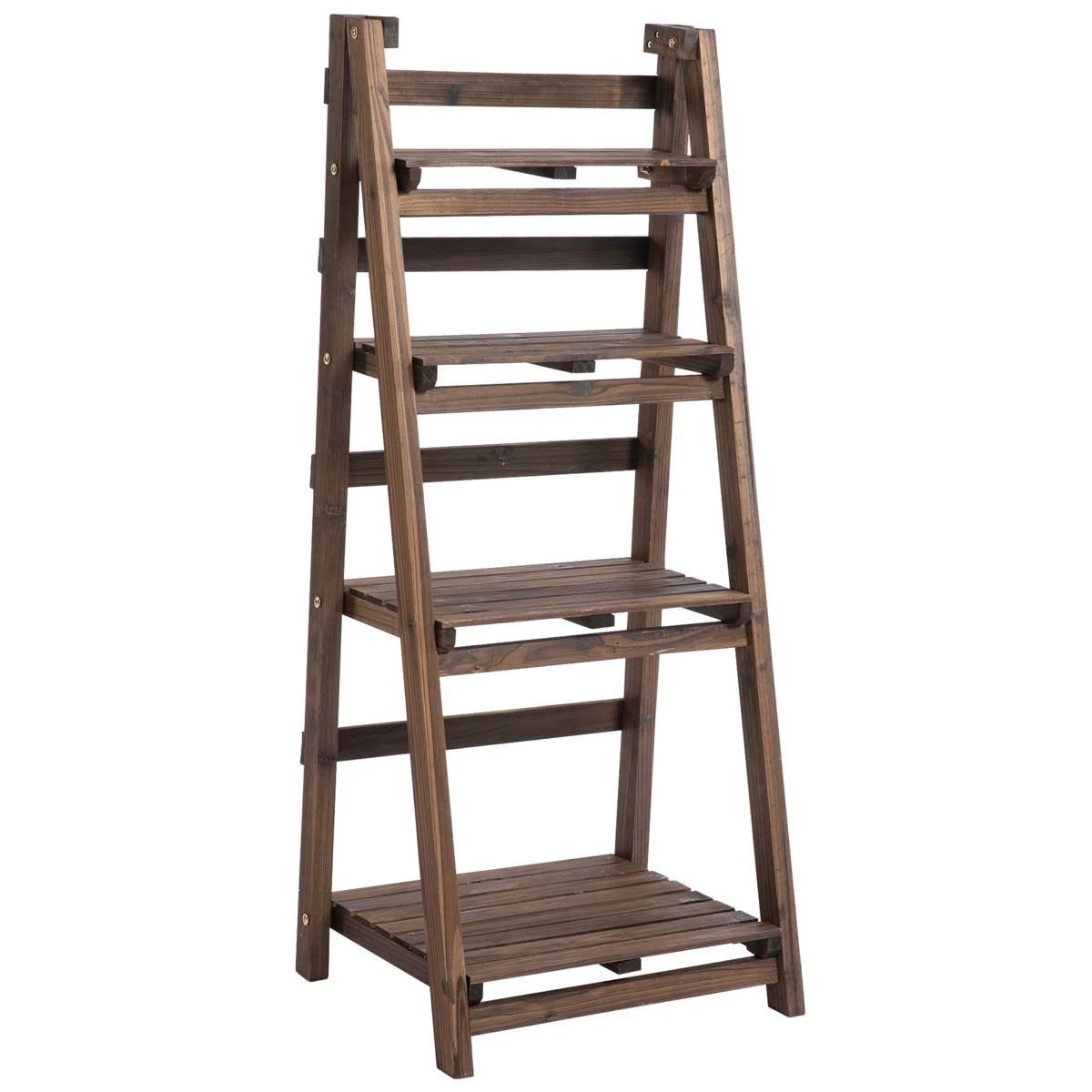 Outsunny Wooden Four Tier Plant Shelf Unit