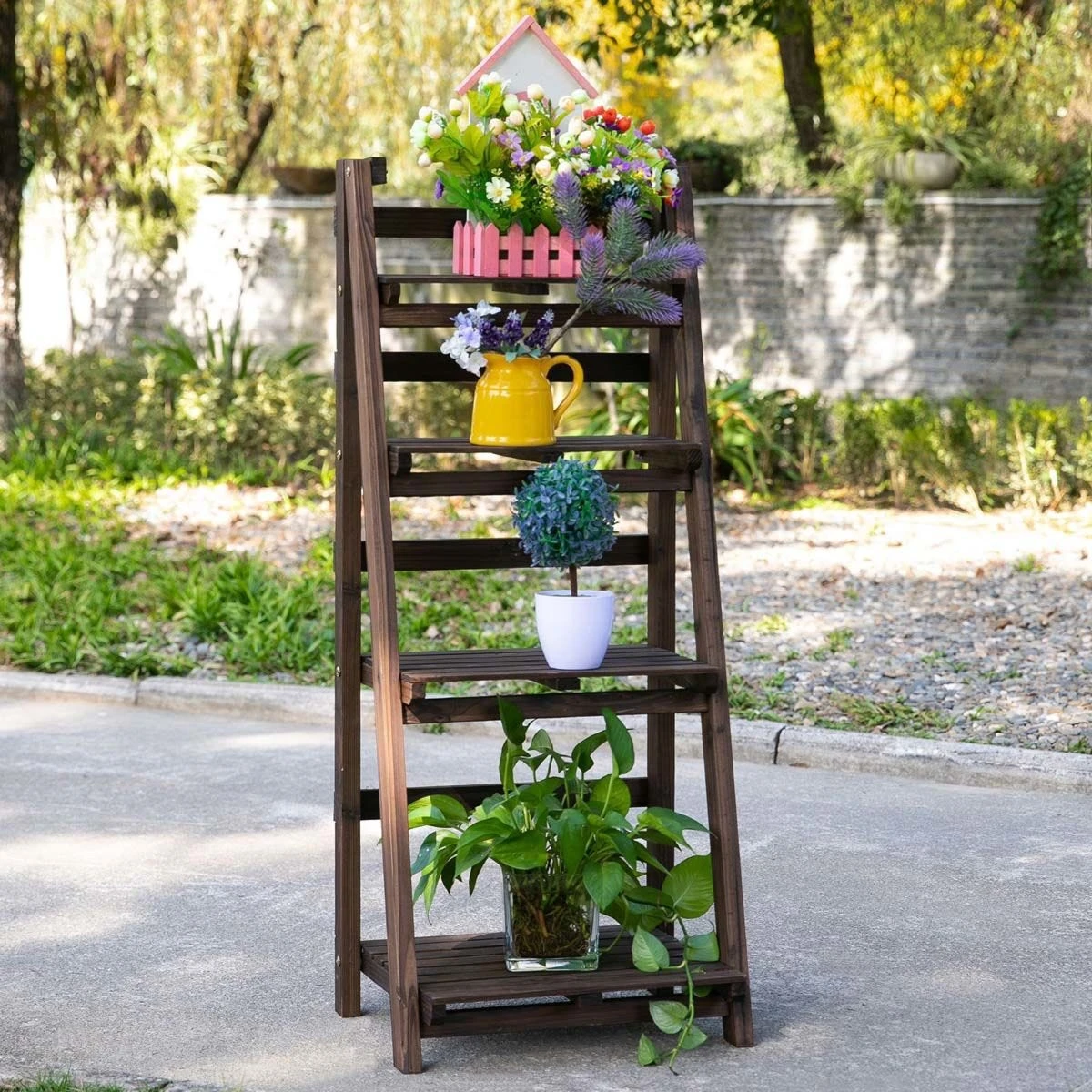 Outsunny Wooden Four Tier Plant Shelf Unit - Image 2