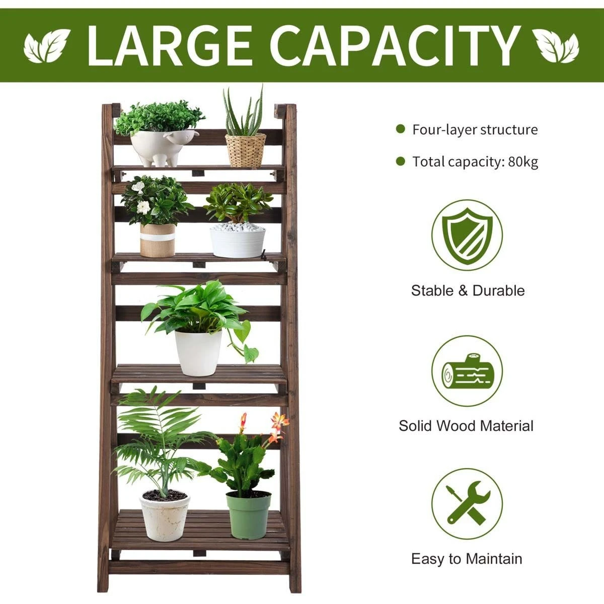 Outsunny Wooden Four Tier Plant Shelf Unit - Image 4