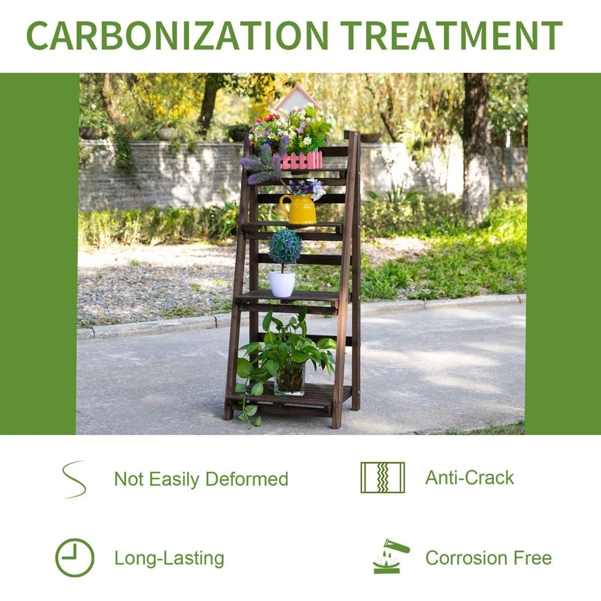 Outsunny Wooden Four Tier Plant Shelf Unit - Image 5