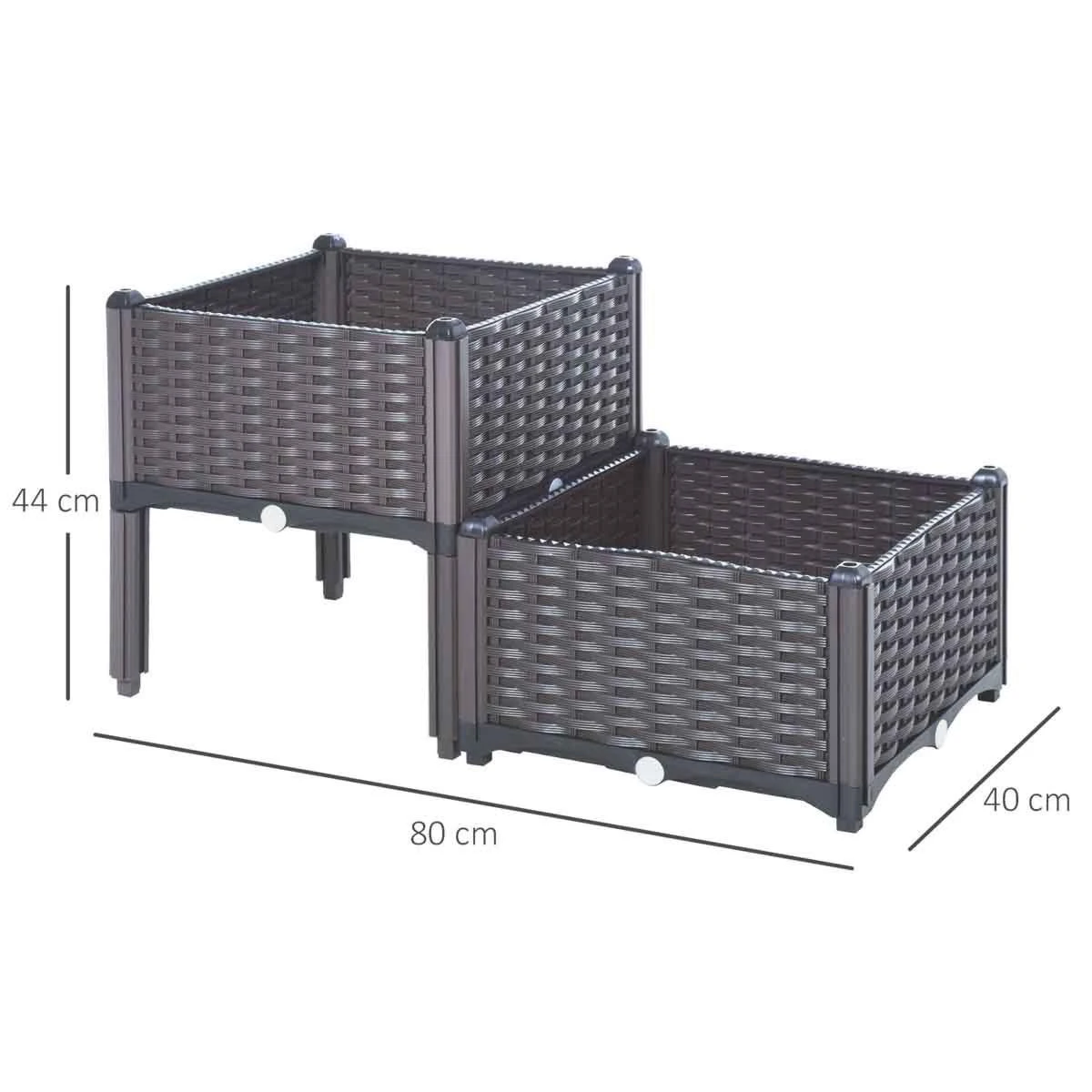 Outsunny Rattan Effect Raised Duo Planter - Brown - Image 7
