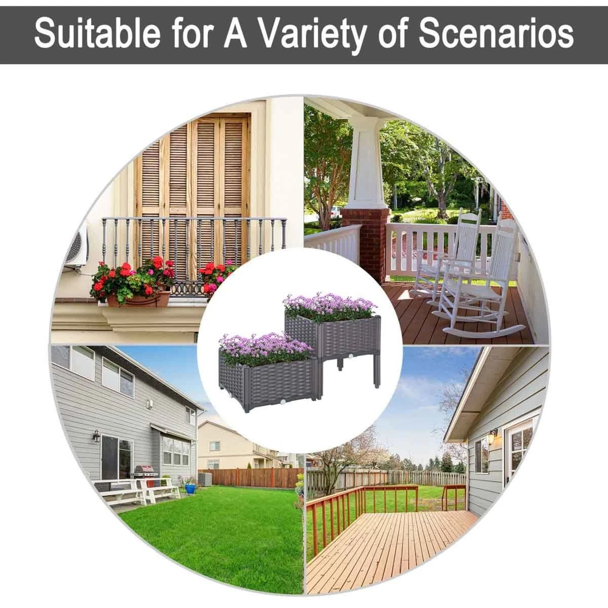 Outsunny Rattan Effect Raised Duo Planter - Brown - Image 6