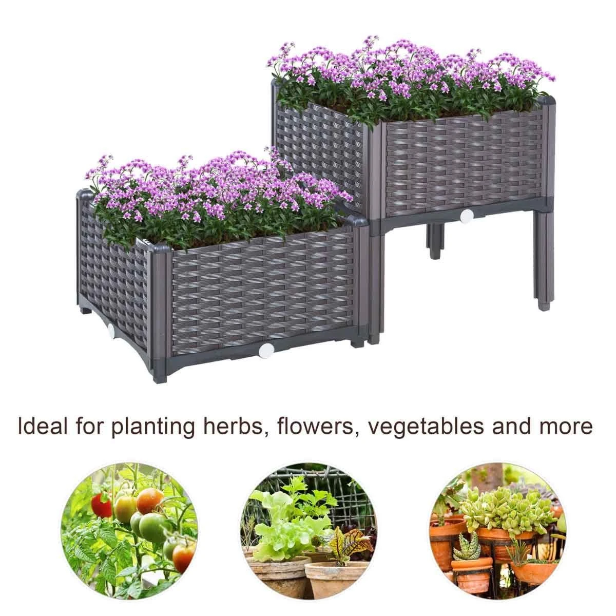 Outsunny Rattan Effect Raised Duo Planter - Brown - Image 5