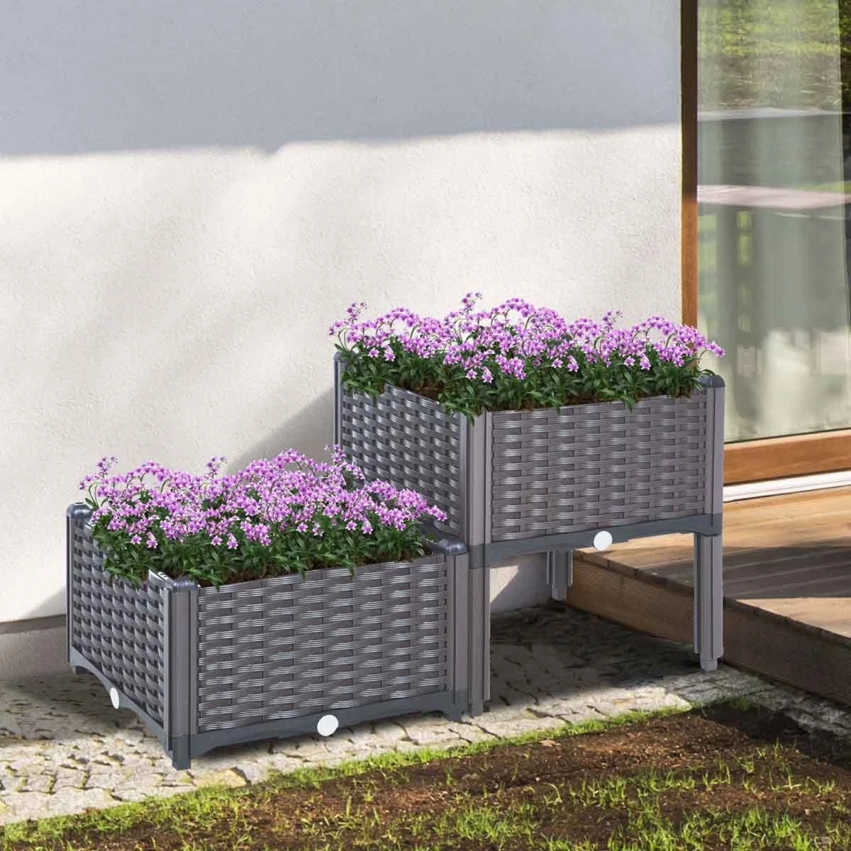 Outsunny Rattan Effect Raised Duo Planter - Brown - Image 8
