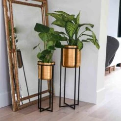 Calla Planter Stand Black/Antique Gold H58CM D22CM