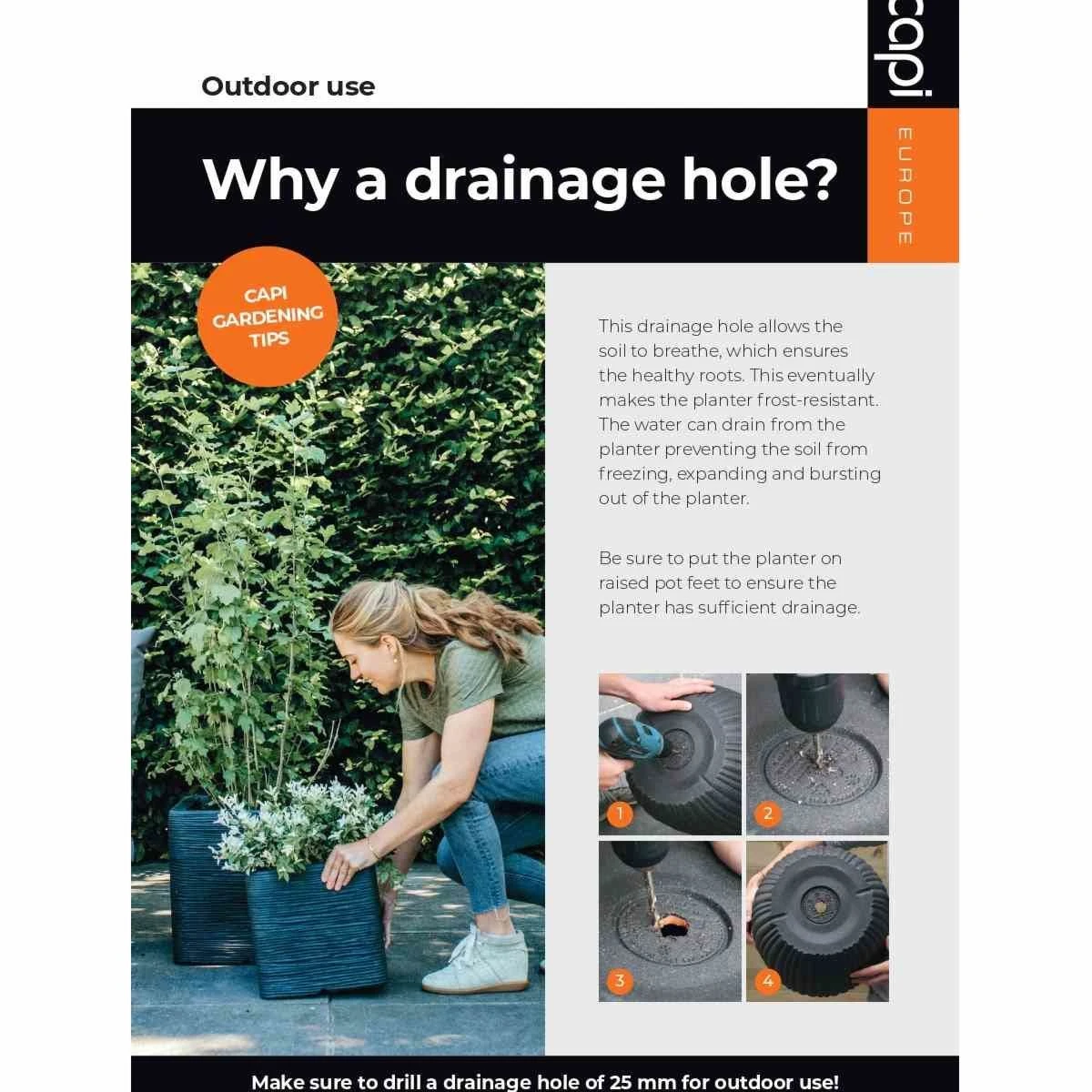 Capi Europe Rectangle Planter Smooth NL 36x36x79 - Black - Image 4