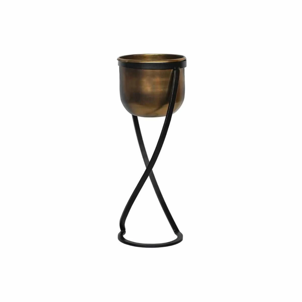 Ivyline Indoor Kensington Tall Brass Metal Round Planter On Stand - H42Cm X W20Cm - Image 2