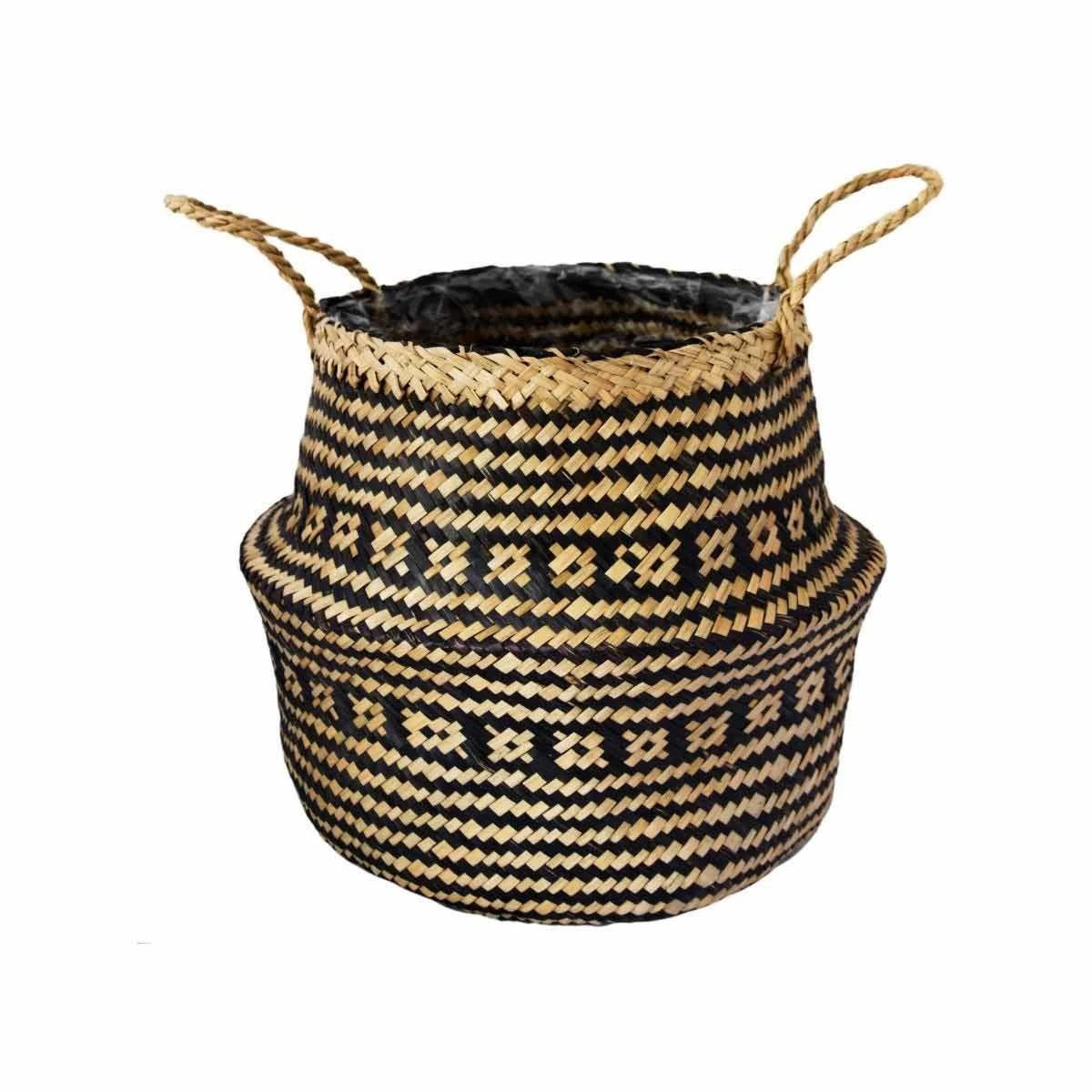 Ivyline Seagrass Tribal Black Lined Basket Medium - H30Cm X D35Cm - Image 2