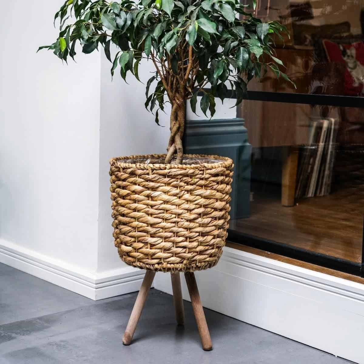 Ivyline Water Hyacinth Lined Basket On Legs - H45Cm D30Cm