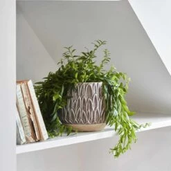 Ivyline Arles Leaf Embossed Mocha Planter - H17Cm D18Cm