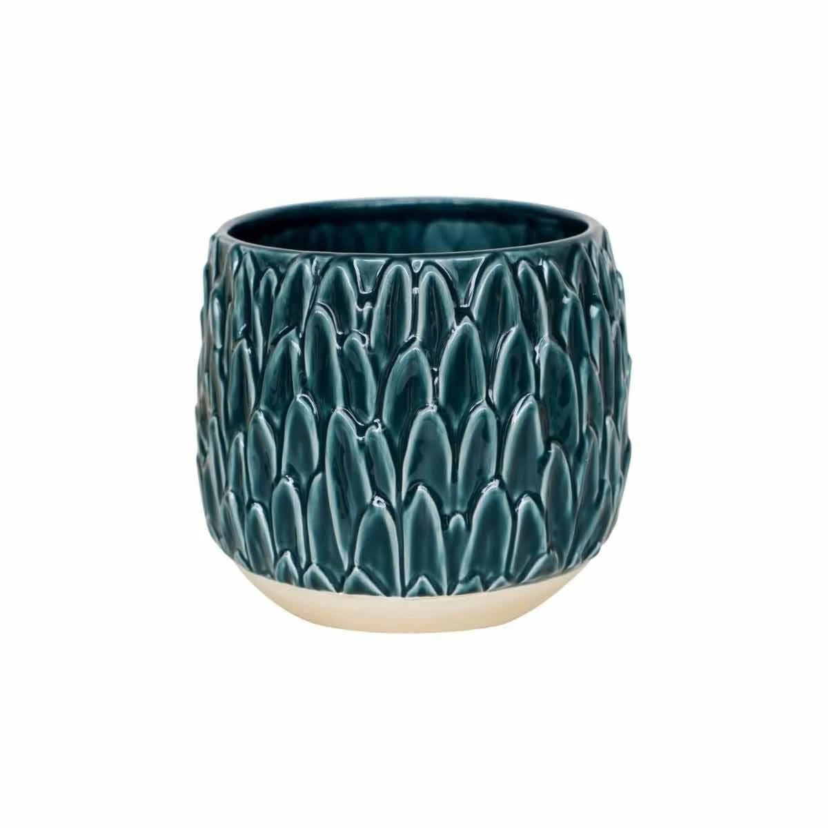 Ivyline Arles Leaf Embossed Teal Planter - H17Cm W18Cm - Image 2