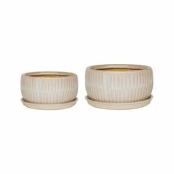 Ivyline White Round Bonsai Planter Set Of 2
