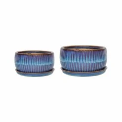 Ivyline Sapphire Round Reactive Glaze Bonsai Planter Set Of 2