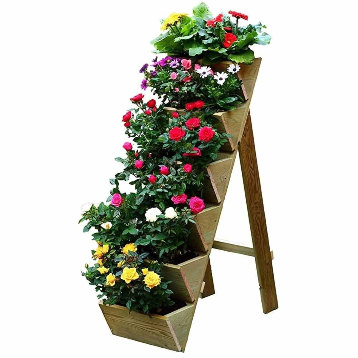 Groundlevel 6 Tier Fruit Or Flower Wooden Planter - Brown - Image 3