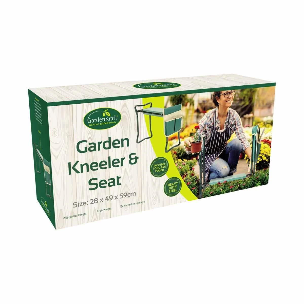 Gardenkraft Folding Portable Garden Kneeler With Tool Bag - Green - Image 2