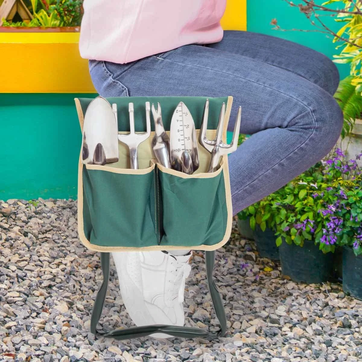 Gardenkraft Folding Portable Garden Kneeler With Tool Bag - Green - Image 9