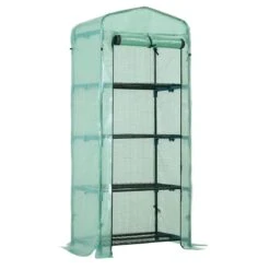 Outsunny Mini Greenhouse 4-tier Portable Plant House Shed Pe Cover Green