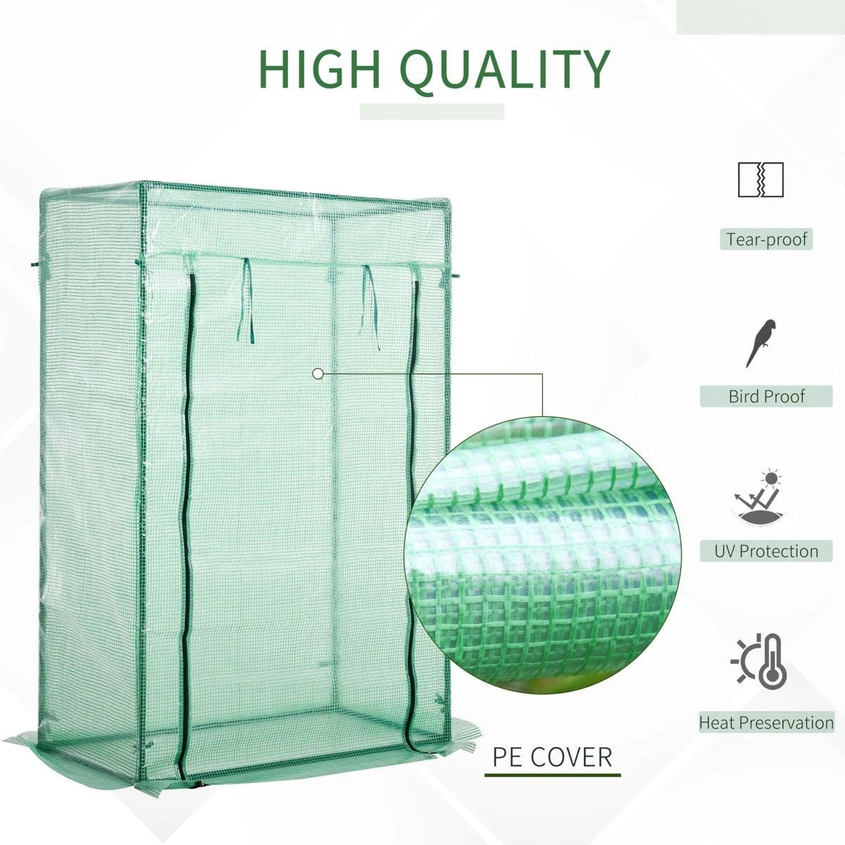 Outsunny 100 X 50 X 150cm Greenhouse W/ Zipper Roll-up Door Outdoor Green - Image 4