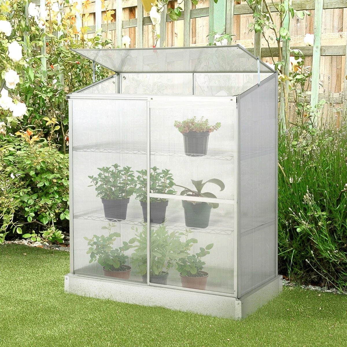Outsunny 4x2Ft 3-tier Greenhouse Outdoor Plant Grow Aluminium Frame W/ Roof Door - Image 2