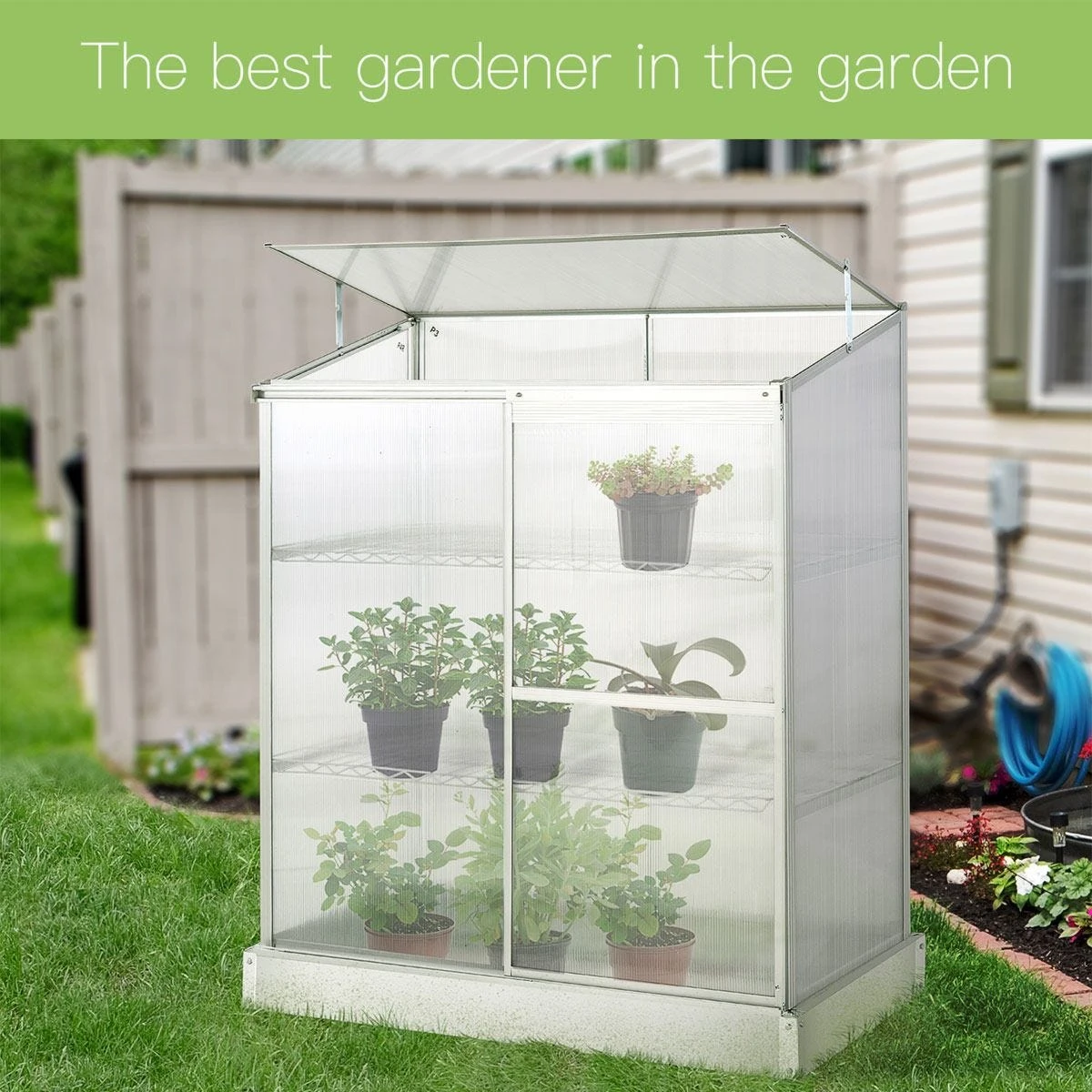 Outsunny 4x2Ft 3-tier Greenhouse Outdoor Plant Grow Aluminium Frame W/ Roof Door - Image 4