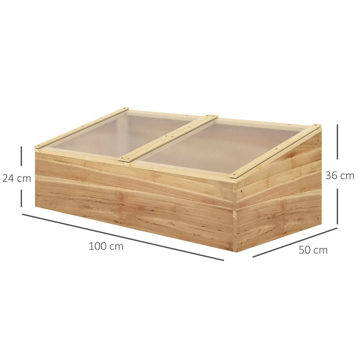 Outsunny Wood Cold Frame Greenhouse Garden Polycarbonate Grow House Natural - Image 3