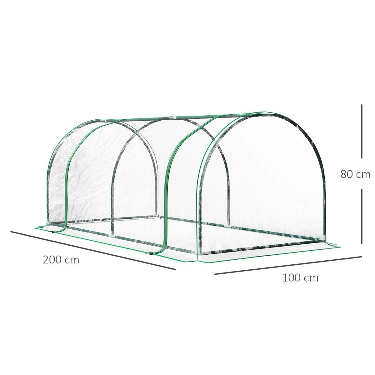 Outsunny Tunnel Greenhouse Grow House Steel Frame Pe Transparent 200x100x80 Cm - Image 3