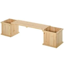Outsunny Wooden Garden Planter And Bench Combination Garden Raised Bed Natural