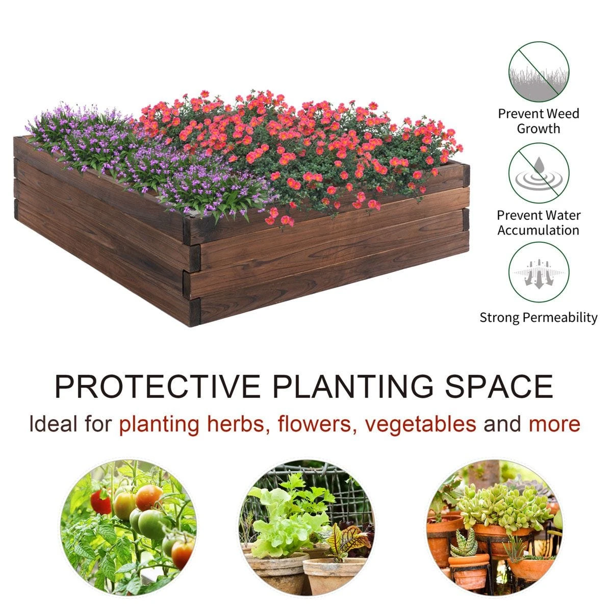 Outsunny Wooden Raised Garden Bed Planter Grow Containers Flower Pot 80 X 80cm - Image 4
