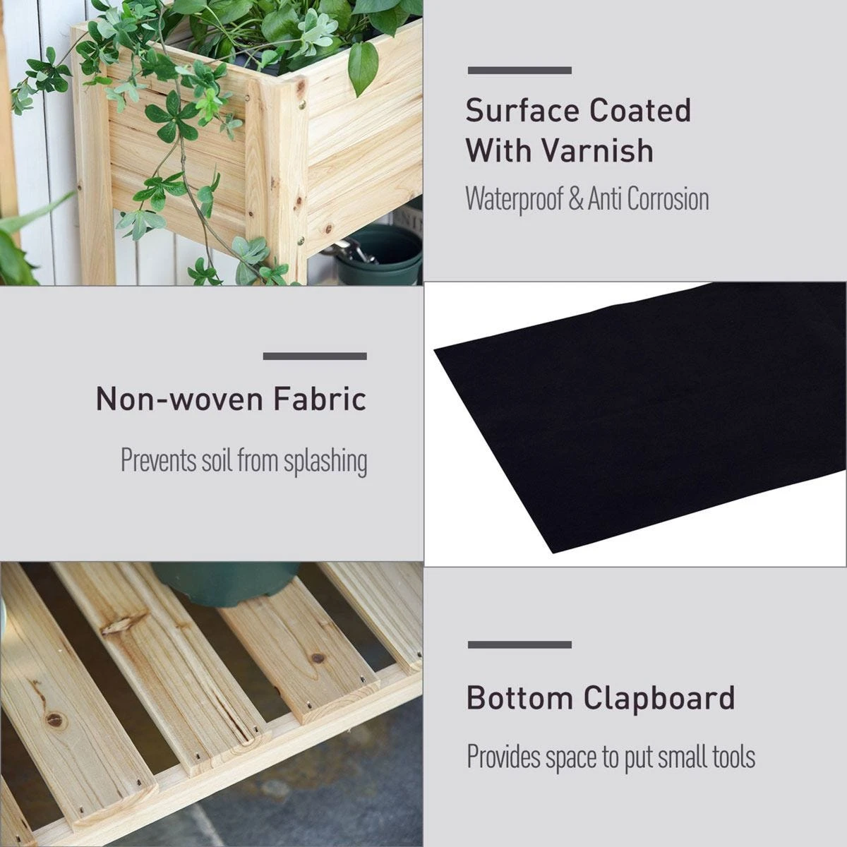 Outsunny Wooden Raised Garden Bed Plant Stand Box With Clapboard 100 X 40 X 84cm - Image 5