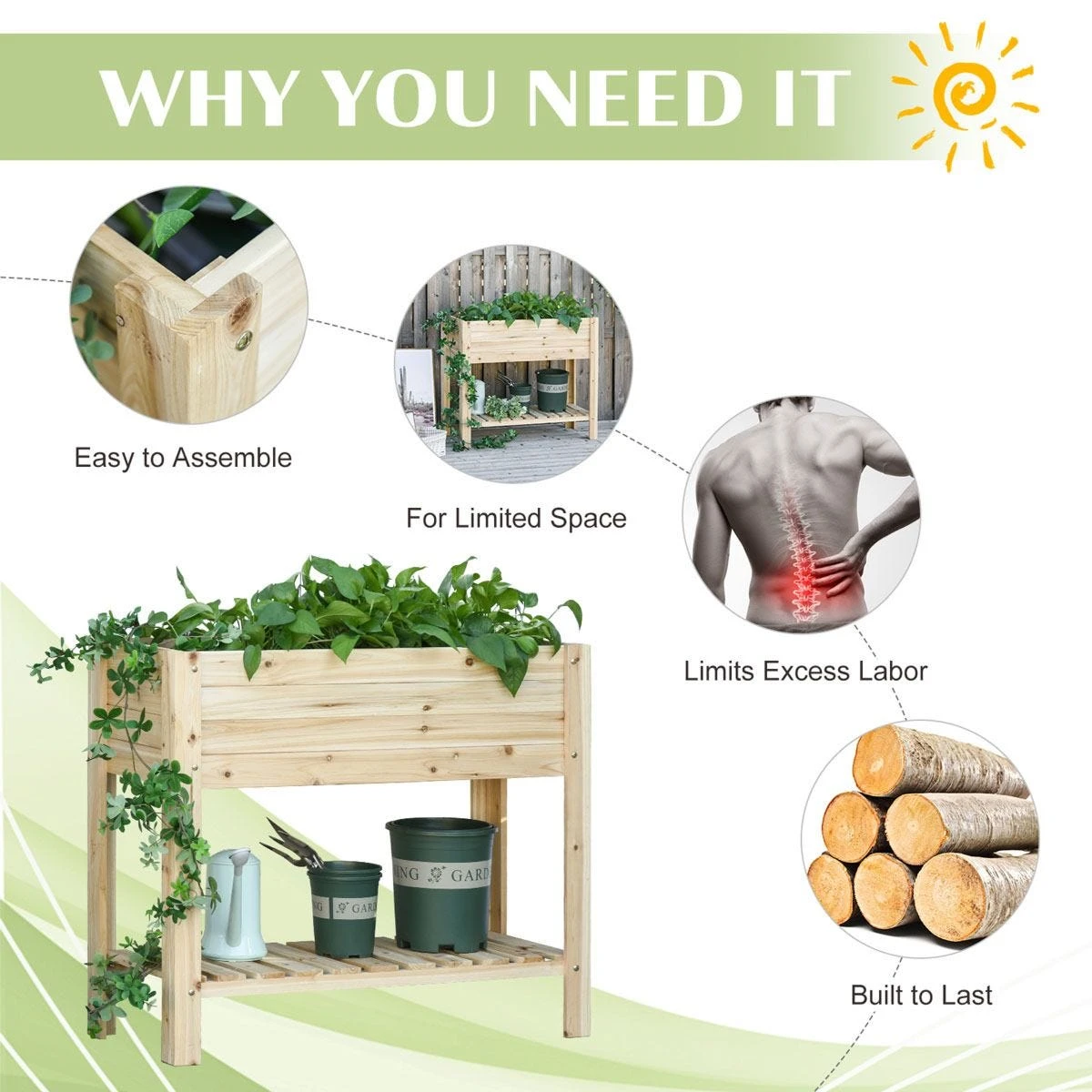 Outsunny Wooden Raised Garden Bed Plant Stand Box With Clapboard 100 X 40 X 84cm - Image 6