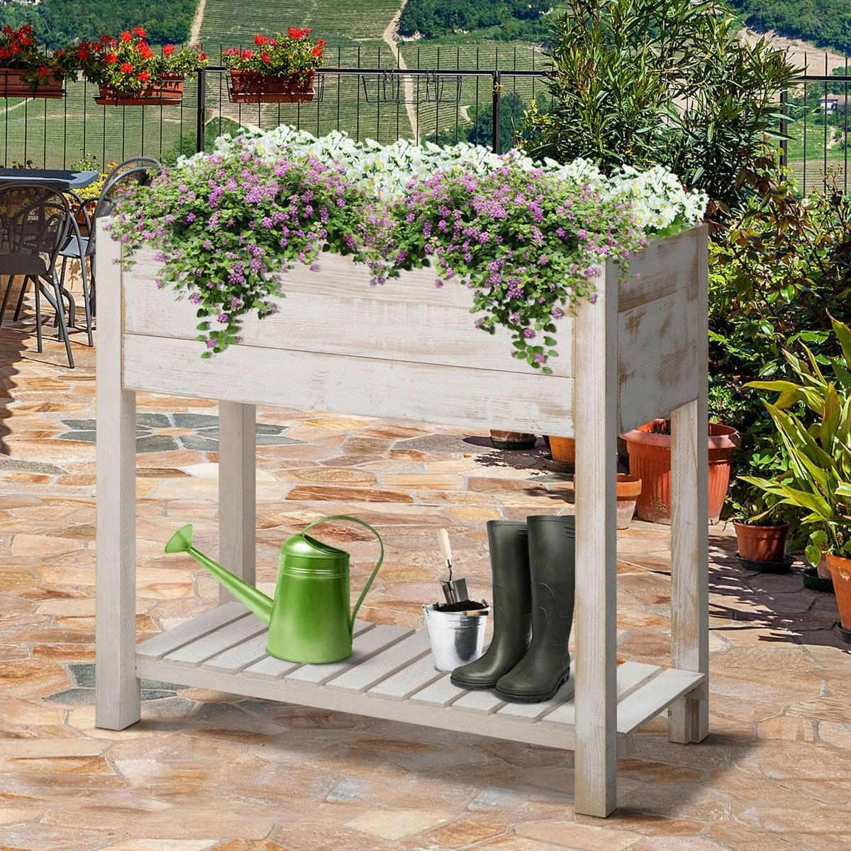 OUTSUNNY Elevated Wooden Planter Garden Grow Box With 2 Tiers 4 Pockets 81x40x79cm - Image 2