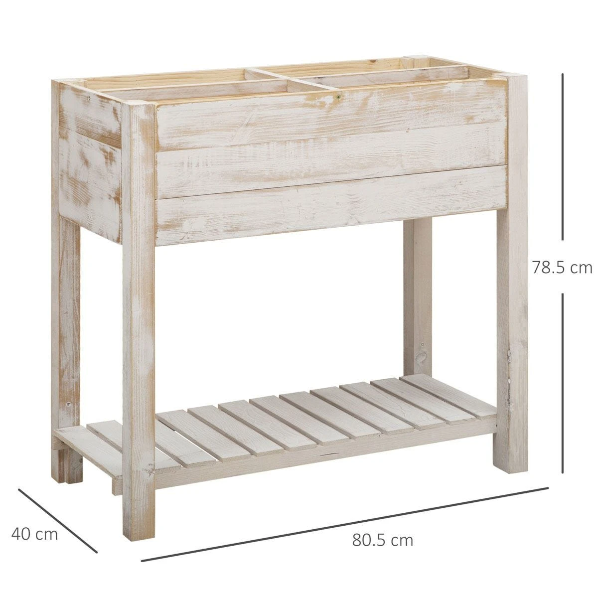 OUTSUNNY Elevated Wooden Planter Garden Grow Box With 2 Tiers 4 Pockets 81x40x79cm - Image 3