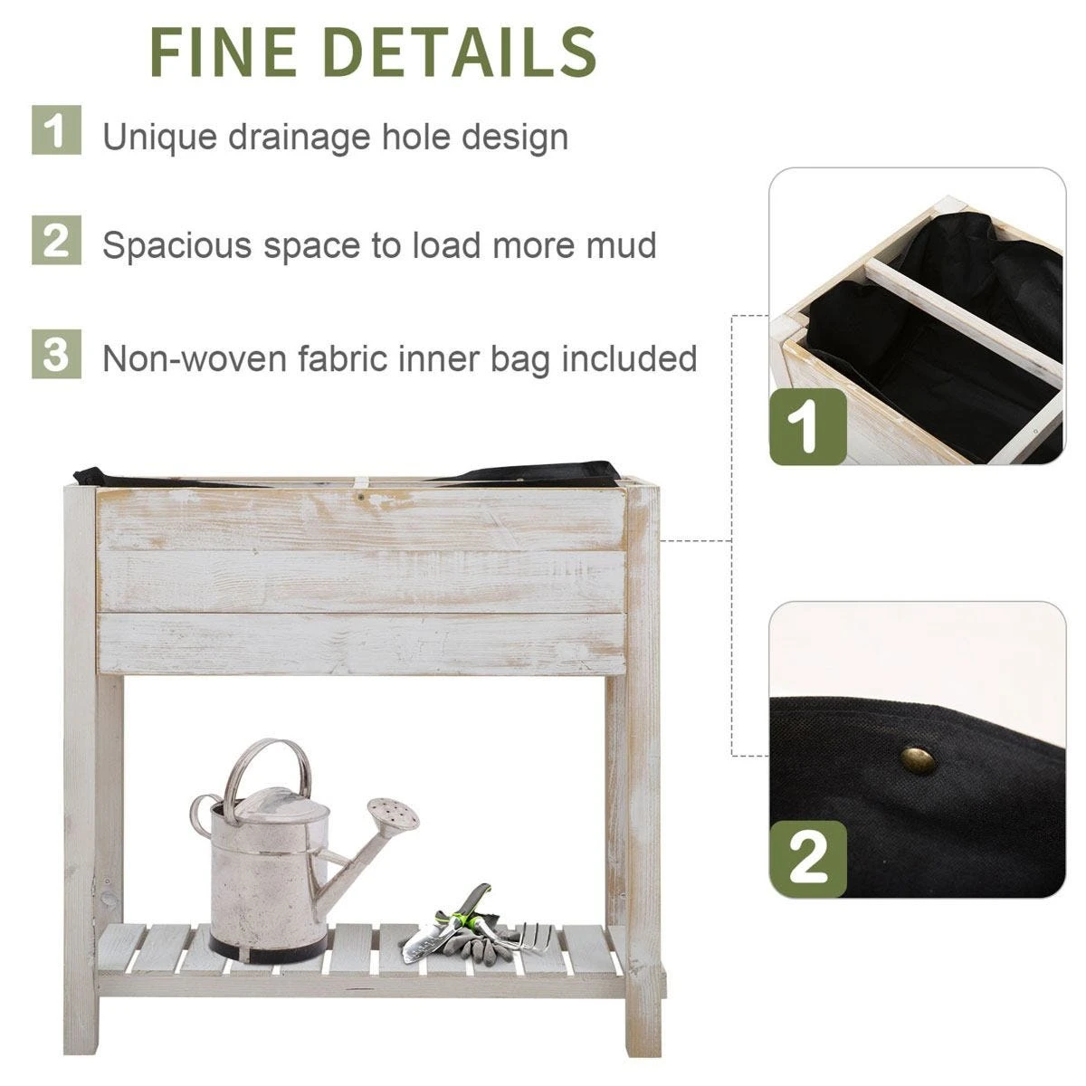 OUTSUNNY Elevated Wooden Planter Garden Grow Box With 2 Tiers 4 Pockets 81x40x79cm - Image 5