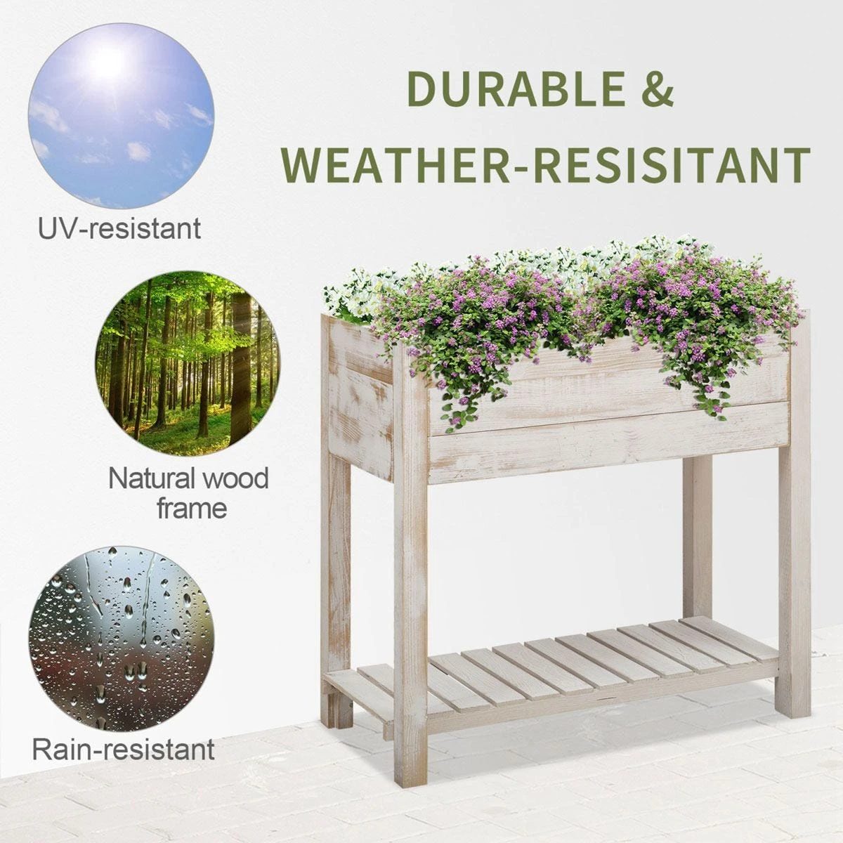 OUTSUNNY Elevated Wooden Planter Garden Grow Box With 2 Tiers 4 Pockets 81x40x79cm - Image 6