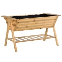 Outsunny Free Standing Wooden Planter Garden Raised Bed W/ Shelf 148.5x79x82cm