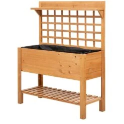 Outsunny Wooden Planter Raised Elevated Garden Bed W/ 2 Shelves 105x40x135cm