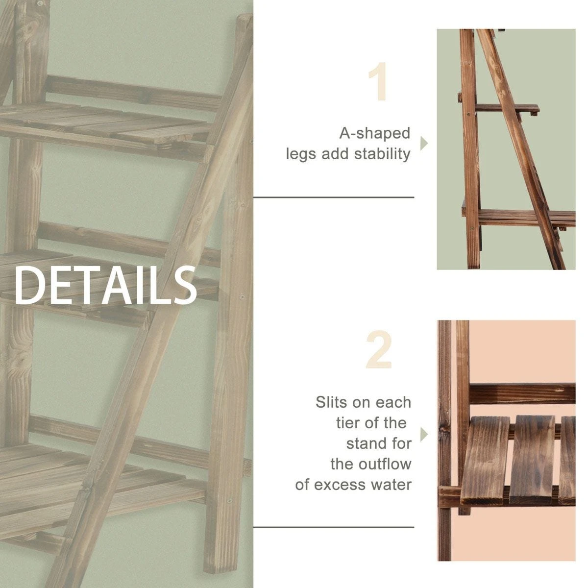 Outsunny Wooden Flower Pot Rack Holder Fold Storage Shelf Stand Vegetable - Image 6