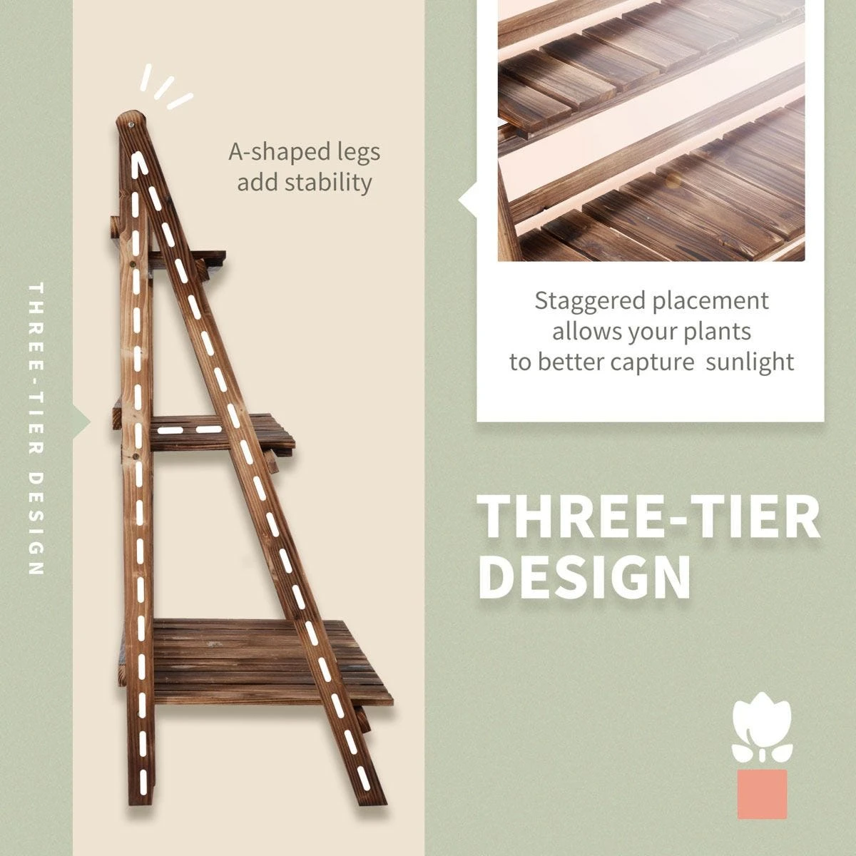 Outsunny Flower Stand Plant Display 3-tier Foldable Wood Garden Patio - Image 5