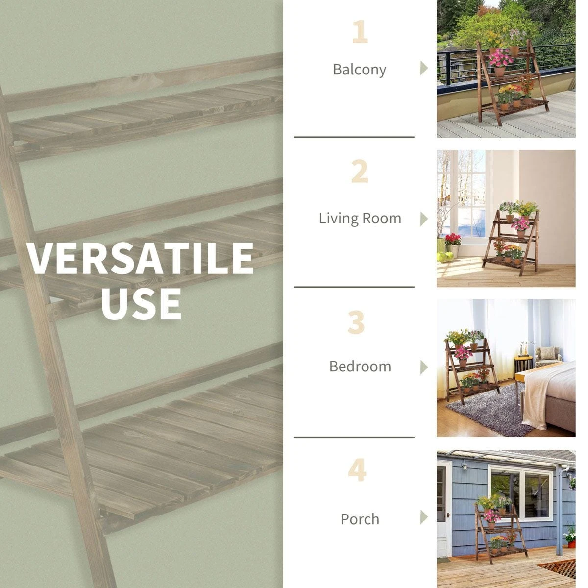 Outsunny Flower Stand Plant Display 3-tier Foldable Wood Garden Patio - Image 7