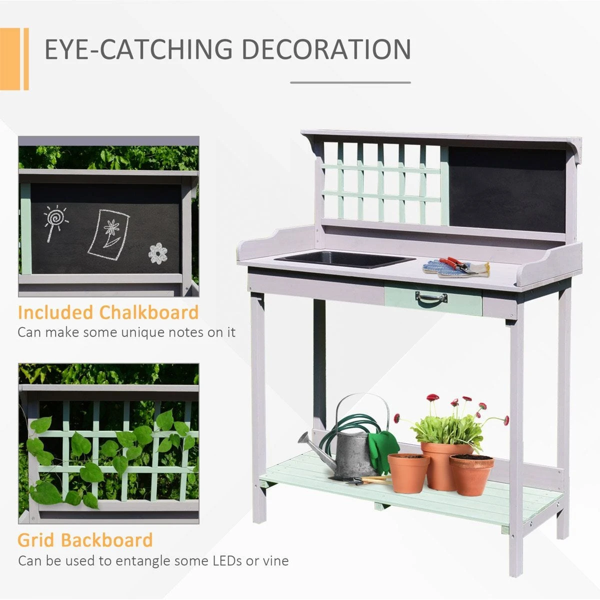 Homcom Outdoor Potting Table Bench Workstation Planting Wood Shelves - Image 4