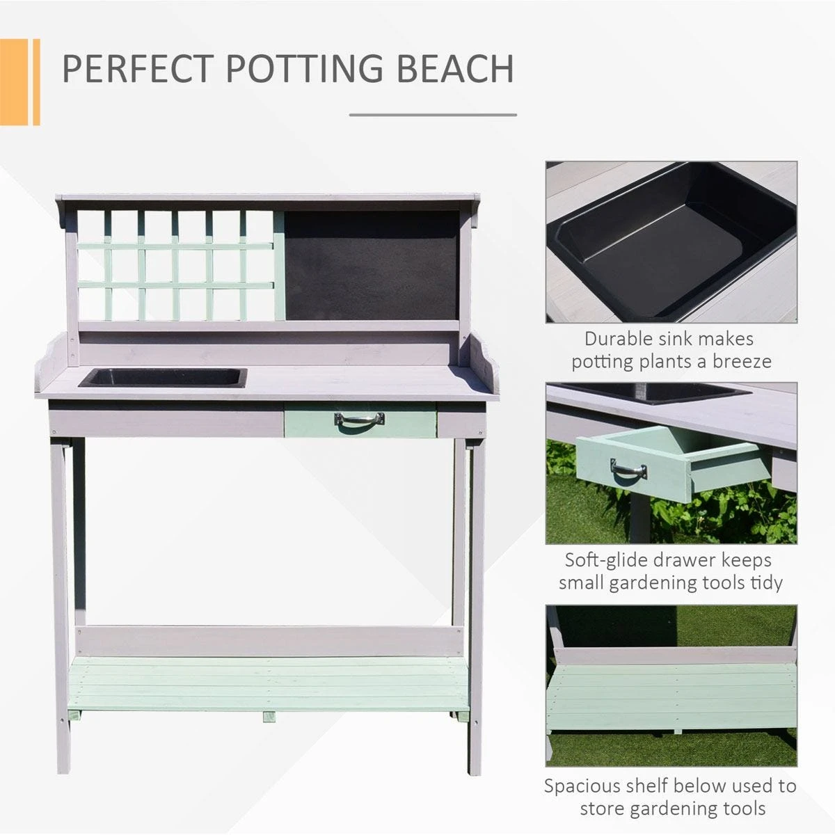Homcom Outdoor Potting Table Bench Workstation Planting Wood Shelves - Image 5