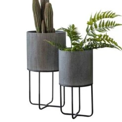Brixton Metal Planter Set Of 2 Grey 300x580Mm